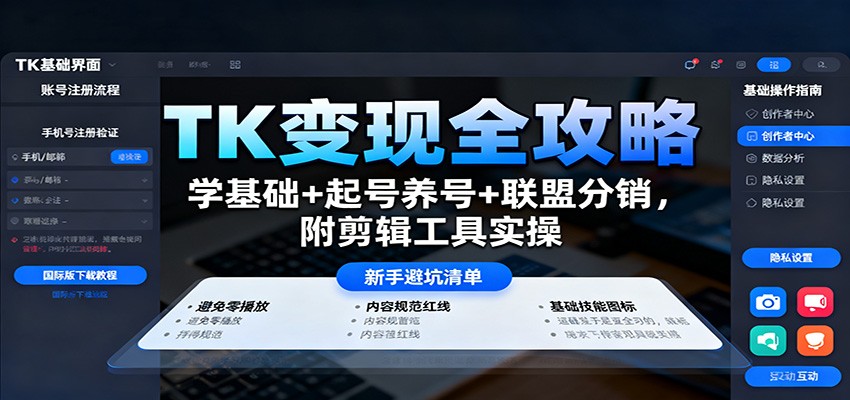 TK变现全攻略:学基础+起号养号+联盟分销,附剪辑工具实操